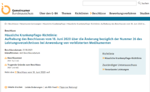 Häusliche Krankenpflege-Richtlinie: Aufhebung des Beschlusses vom 18. Juni 2020 über die Änderung bezüglich der Nummer 26 des Leistungsverzeichnisses bei Anwendung von verblisterten Medikamenten